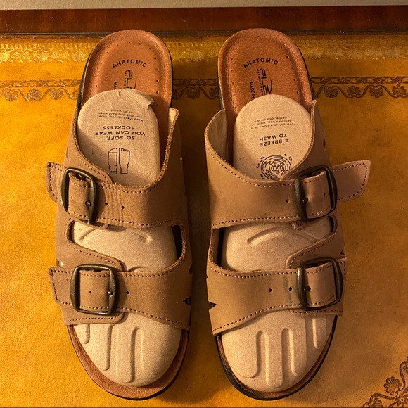 Spring Step FLEXUS Italian Made Leather Decca Slide Beige Sandal - Picture 6 of 13